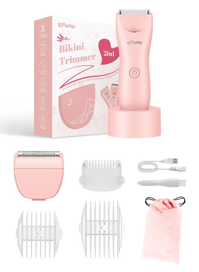 ENSSU Bikini Trimmer for Women - 2 in 1 Pubic Hair Trimmer IPX7 Waterproof, Razors for Women with LED Light & USB Charge, Painless Electric Shaver with Ceramic Blade for Bikini Legs Arm Underarm - Image 2